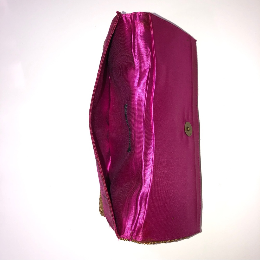 Brass Beaded Silk Slim Clutch handbag purse - Picture 5 of 8